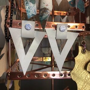 Hand made leather earrings with silver studs